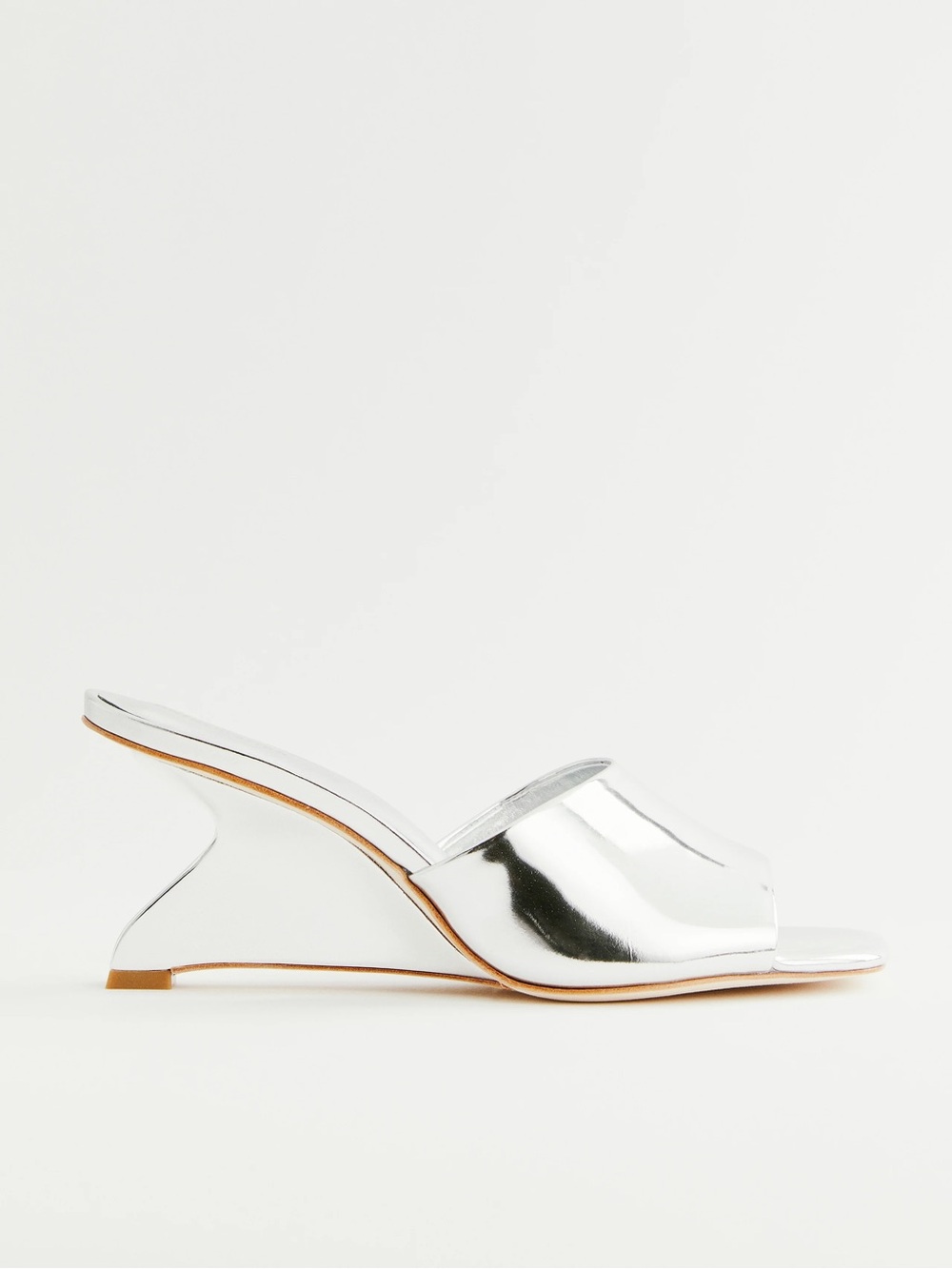 Reformation Silver Metallic Wedge Mule Sandals